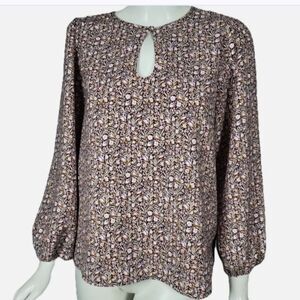 J. Crew Women's M Top Brown Floral Print Keyhole Neck Blouse Shirt  J.crew